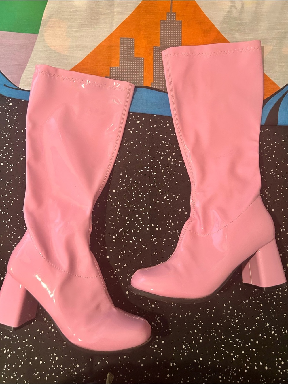 Pink Mid-Calf Block Heel Women's Go Go Boots